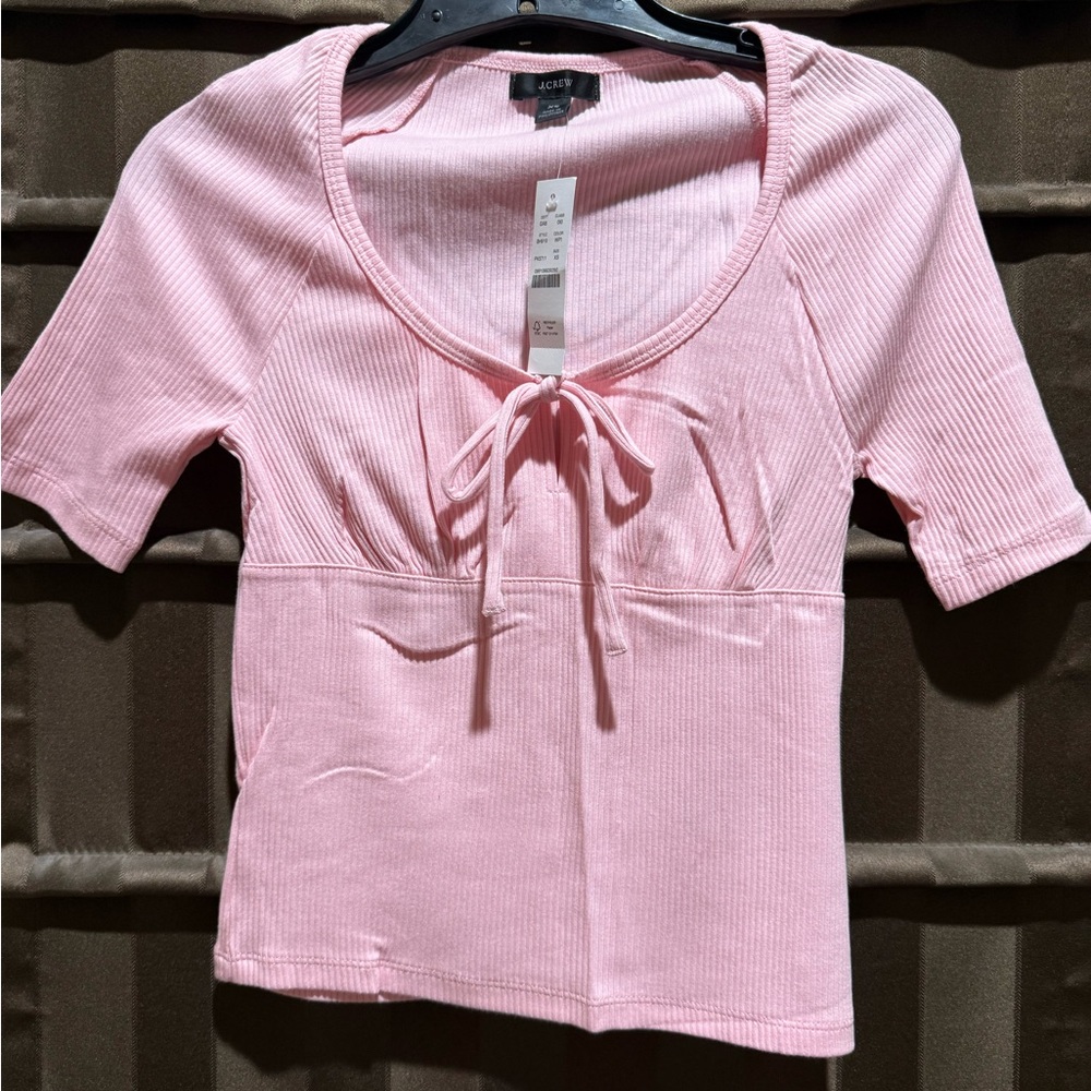 Pink JCrew tie front vintage ribbed tee, NWT, size xs
